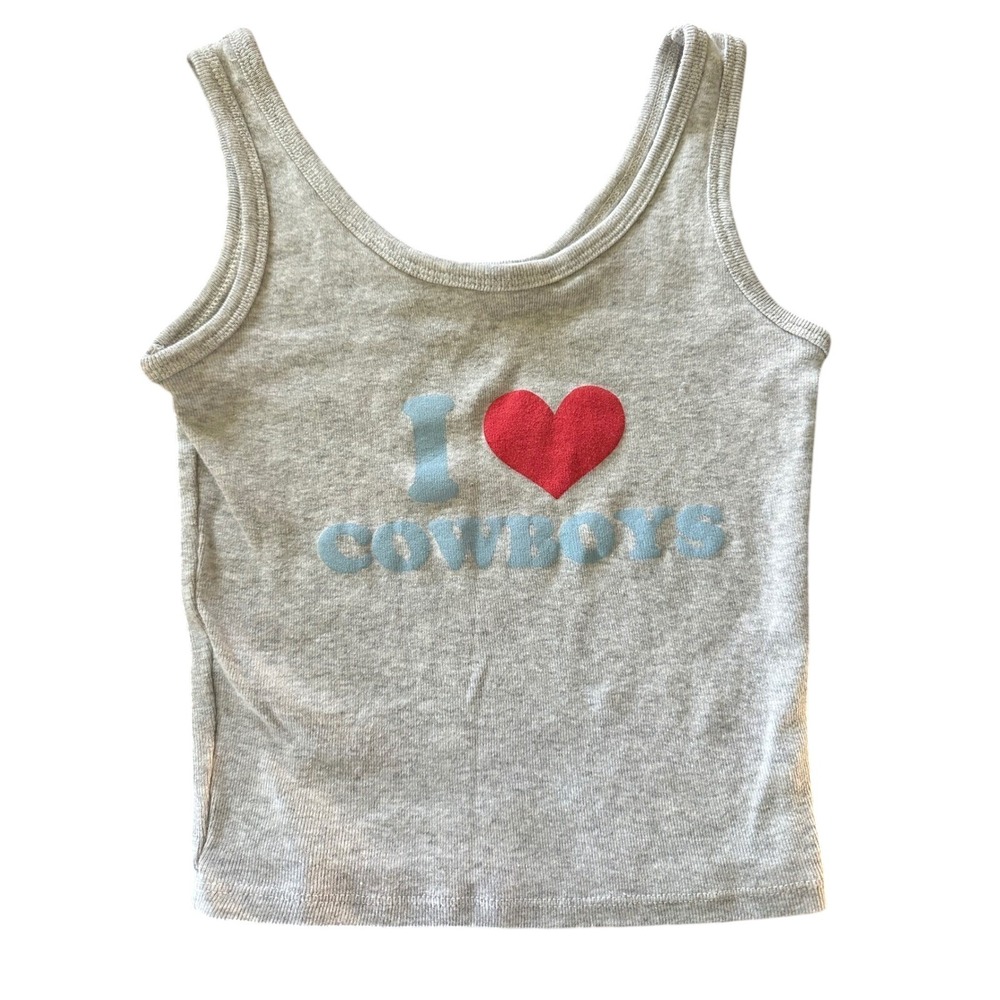 I Heart Cowboys Graphic Ribbed Tank Top Heather Gray Cotton XS